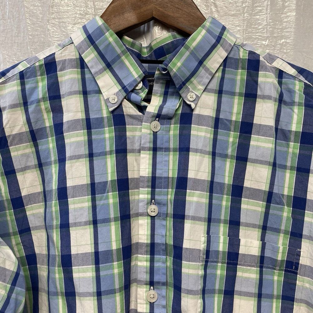 Roundtree & Yorke Men's Blue Green‎ Plaid Shirt Large Long Sleeve Preppy